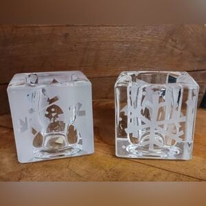 PartyLite etched glass Christmas votive candle holders
